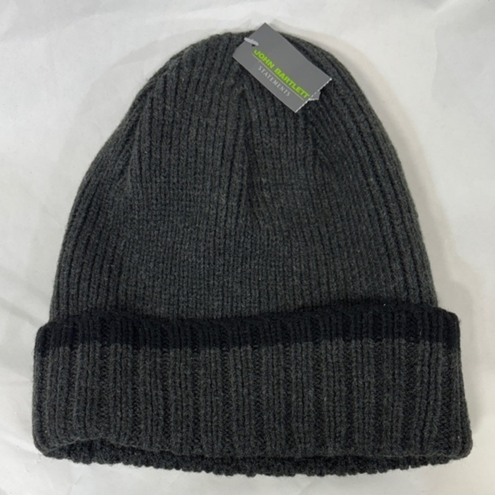 John Bartlett charcoal and black  Knitted  Beanie stocking hat